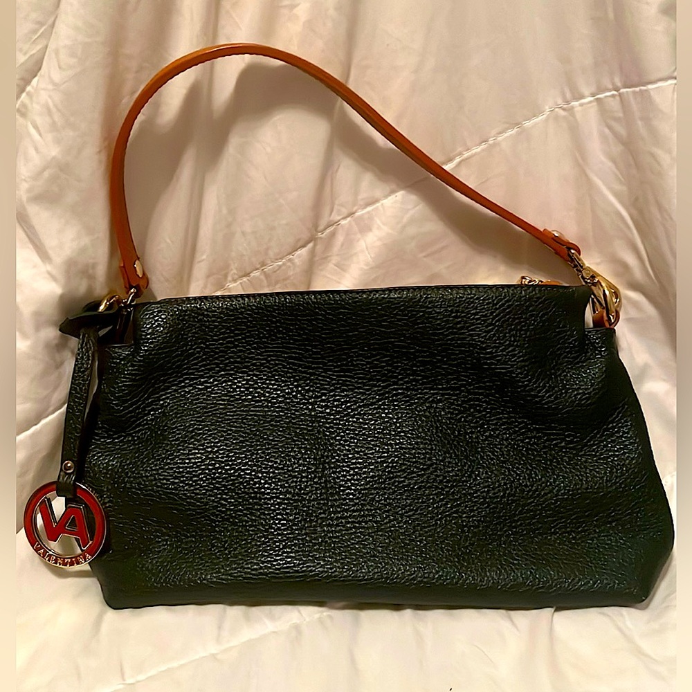 VALENTINA ITALIAN Woman’s Dark Green Pebbled Leather Triple Entry Bag.
